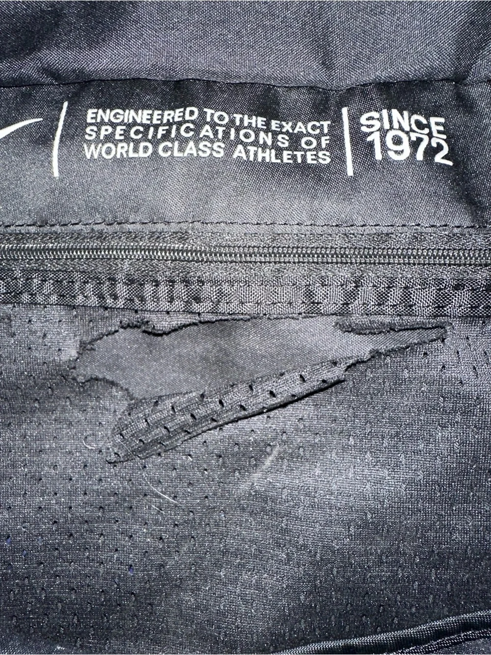 Nike Black Duffel Tote with Gray Diagonal-Striped Handles